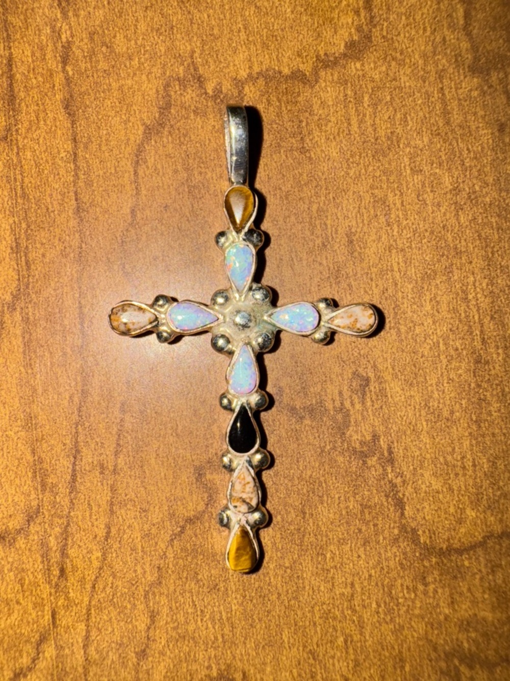 Solid Sterling Silver 925 Multi Stone Accent Cross Pendant